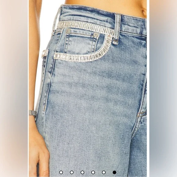 Rag & Bone Andi Embellished Ankle-Length Wide-Leg Jeans in Pacific With Jewel - Picture 7 of 16